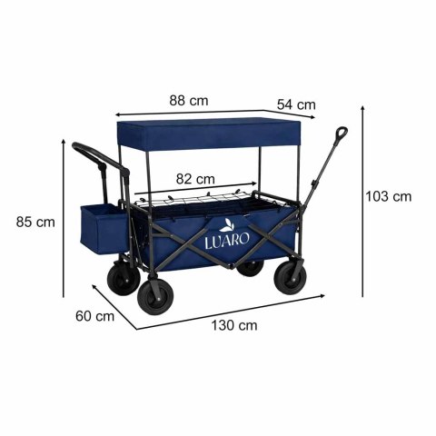 Wózek transportowy LUARO plażowy składany z daszkiem i siatką granatowy