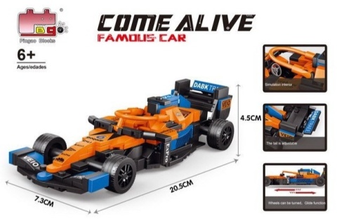 Bolid formuła F1 klocki 278 elementów zestaw klocków samochód pomarańczowy