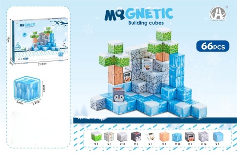 Klocki magnetyczne pikselowe kraina śniegu zestaw klocków 66el.