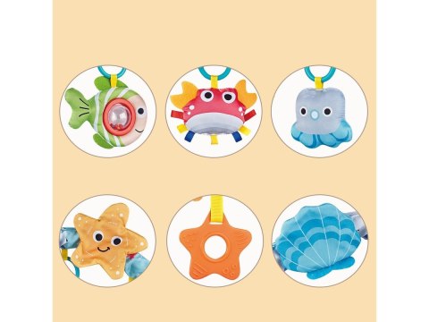 Pałąk Łuk Sensoryczny Z Zabawkami Grzechotki Do Łóżeczka Wózka Fotelika Zwierzęta Morskie