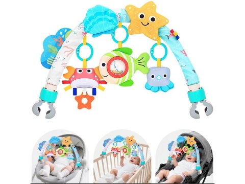 Pałąk Łuk Sensoryczny Z Zabawkami Grzechotki Do Łóżeczka Wózka Fotelika Zwierzęta Morskie