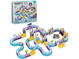 Tor Magnetyczny Zjazd samochodowy Kolejka Zjeżdżalnia Pociąg Klocki Konstrukcyjne 128 el.