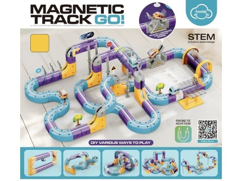 Tor Magnetyczny Zjazd samochodowy Kolejka Zjeżdżalnia Pociąg Klocki Konstrukcyjne 128 el.