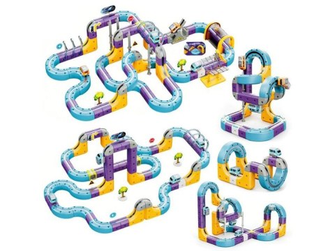 Tor Magnetyczny Zjazd samochodowy Kolejka Zjeżdżalnia Pociąg Klocki Konstrukcyjne 128 el.