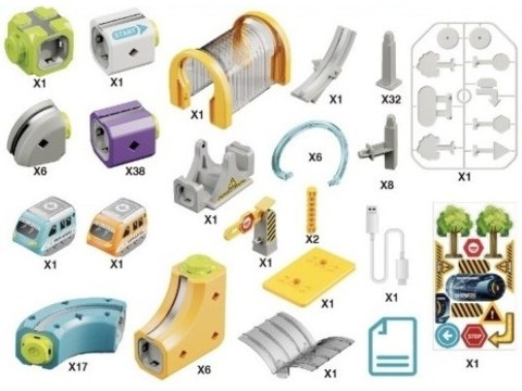 Tor Magnetyczny Zjazd samochodowy Kolejka Zjeżdżalnia Pociąg Klocki Konstrukcyjne 128 el.