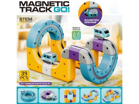 Tor Magnetyczny Zjazd samochodowy Kolejka Zjeżdżalnia Pociąg Klocki Konstrukcyjne 39 el.