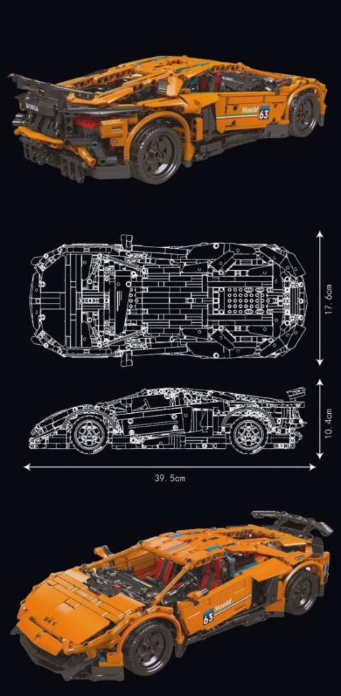 Klocki auto sportowe pomarańczowe zestaw 1620el. Mould King