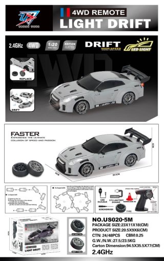 Autko R/C do Driftu 1:20 z Funkcją Świateł Szary