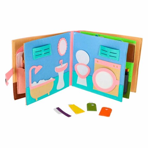 Książeczka sensoryczna edukacyjna filcowa 3D manipulacyjna ruchome elementy dom