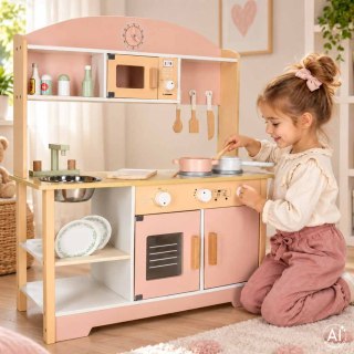 Kuchnia dla dzieci drewniana MDF MODERN CLASSIC akcesoria 82cm różowa