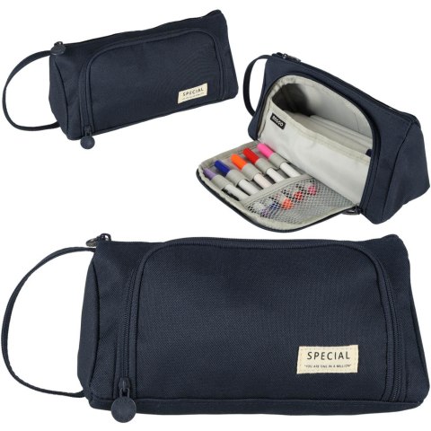 Piórnik szkolny podwójny saszetka kosmetyczka granatowy