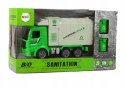 Ciężarówka Śmieciarka Zielona Ruchomy Kontener Świecące Koła