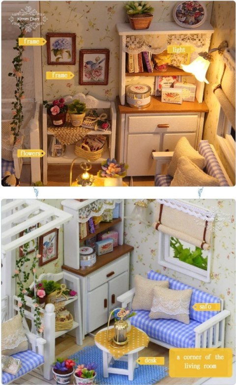 Domek dla lalek drewniany retro meble i akcesoria do złożenia