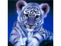 Haft diamentowy mozaika tygrysek z motylkiem obraz