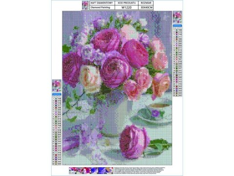 Haft Diamentowy, Obraz, Mozaika Diamond Painting, Bukiet róż 30x40cm