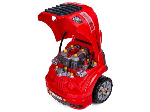 Zestaw Mechanika, Samochód Auto Silnik Do Rozkręcania, Warsztat 61 Elementów, Ciężarówka, Czerwony Truck