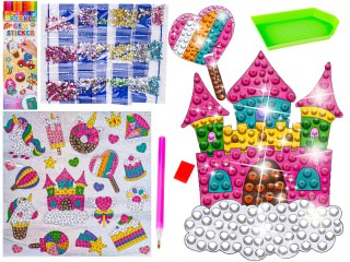 Haft Diamentowy Mozaika Diamentowa Naklejki JEDNOROŻCE ZAMEK SŁODYCZEZestaw 23 Naklejek