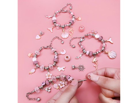 Zestaw Do Robienia Biżuterii Bransoletek Charmsy, 66el. różowe + Etui
