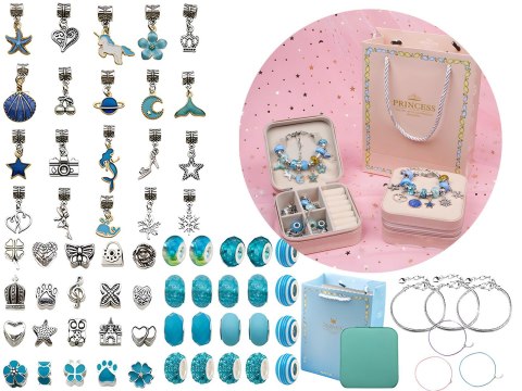 Zestaw Do Robienia Biżuterii Bransoletek Charmsy odcień niebieski + Kuferek