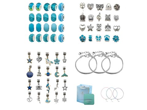 Zestaw Do Robienia Biżuterii Bransoletek Charmsy odcień niebieski + Kuferek